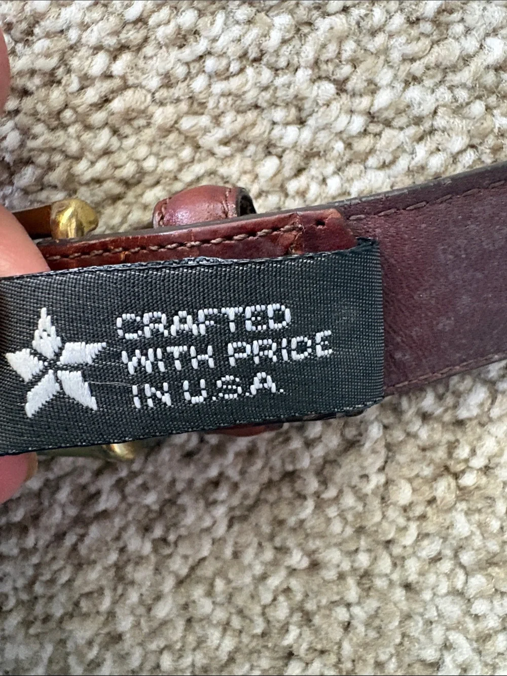 Vintage Brighton Brown Faux Croc Leather Textured Belt Gold Buckle Size 38 USA
